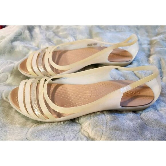 Crocs Isabella Huarache 2 Flat Sandals Beige Brown Summer Vacation Womens Size 9 - Picture 4 of 9